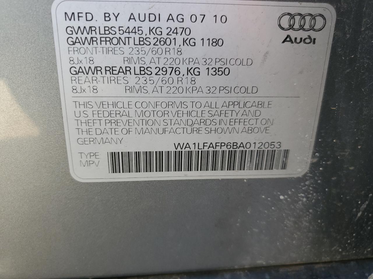 2011 Audi Q5 Premium Plus VIN: WA1LFAFP6BA012053 Lot: 76827474