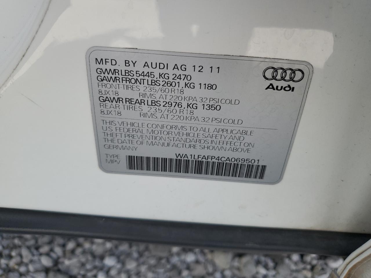 2012 Audi Q5 Premium Plus VIN: WA1LFAFP4CA069501 Lot: 75331064