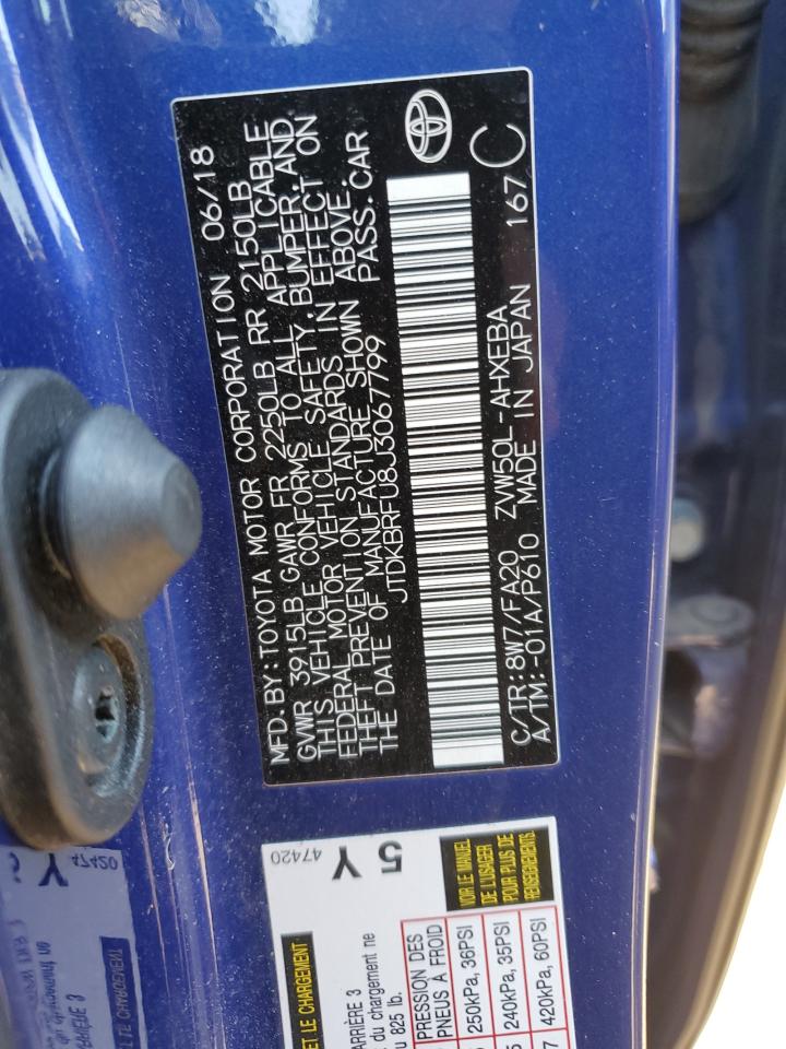 JTDKBRFU8J3067799 2018 Toyota Prius