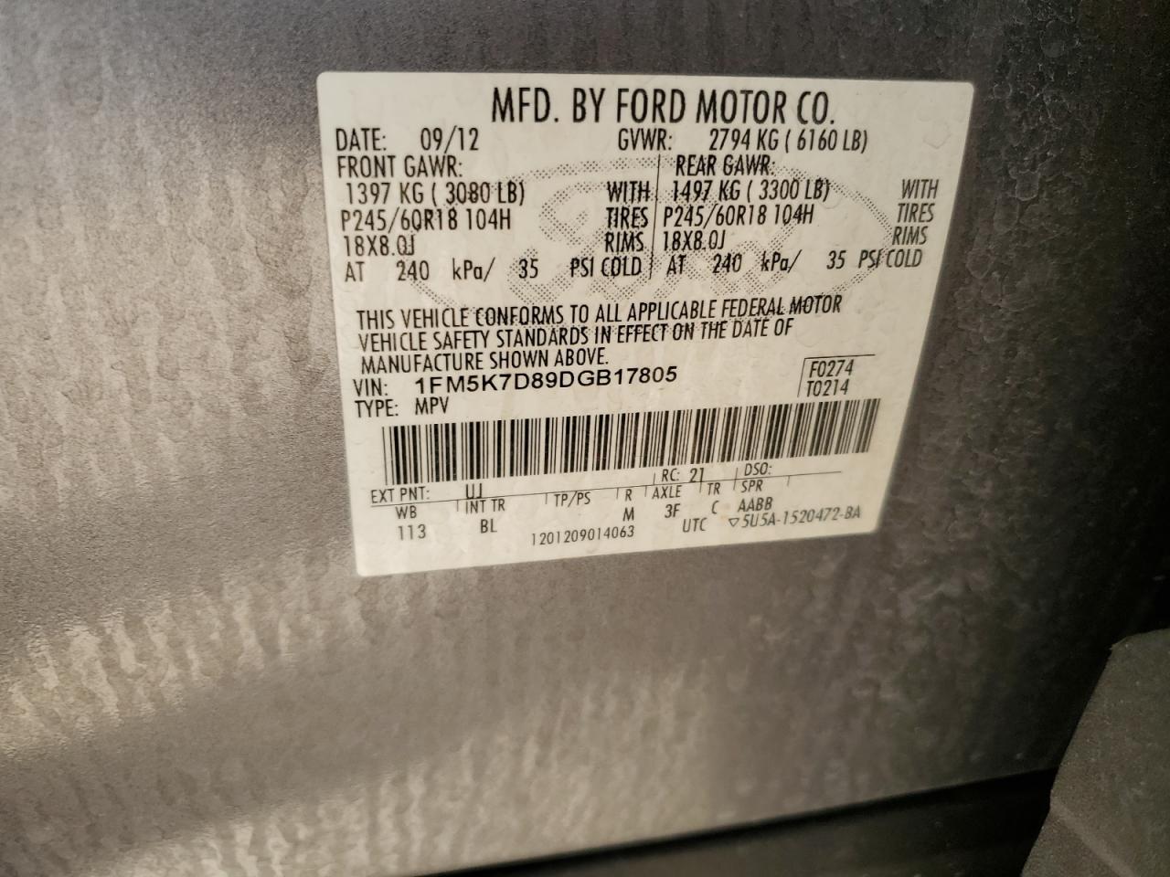 2013 Ford Explorer Xlt VIN: 1FM5K7D89DGB17805 Lot: 76967354