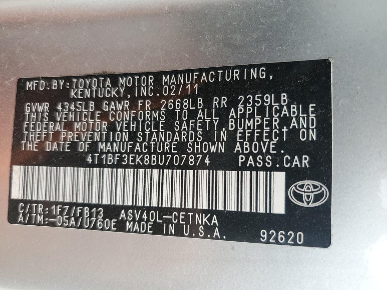 4T1BF3EK8BU707874 2011 Toyota Camry Base