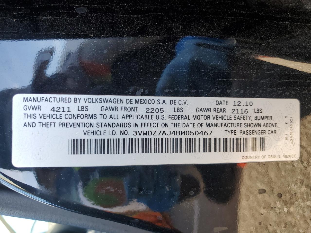 3VWDZ7AJ4BM050467 2011 Volkswagen Jetta Se