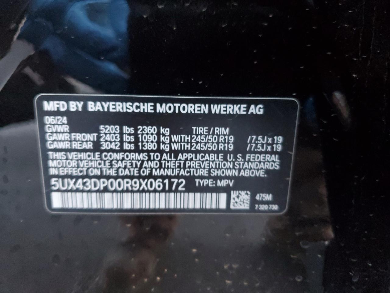 VIN 5UX43DP00R9X06172 2024 BMW X3 no.12