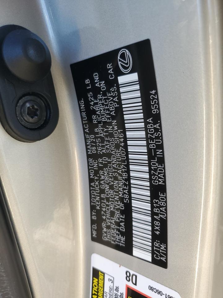 2020 Lexus Es 350 Luxury VIN: 58AEZ1B17LU074461 Lot: 75841574