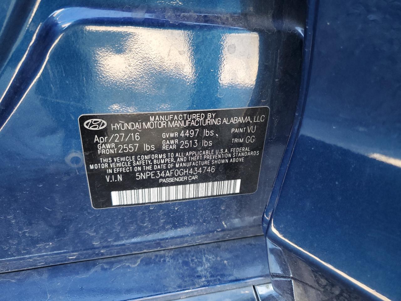 2016 Hyundai Sonata Sport VIN: 5NPE34AF0GH434746 Lot: 78430094