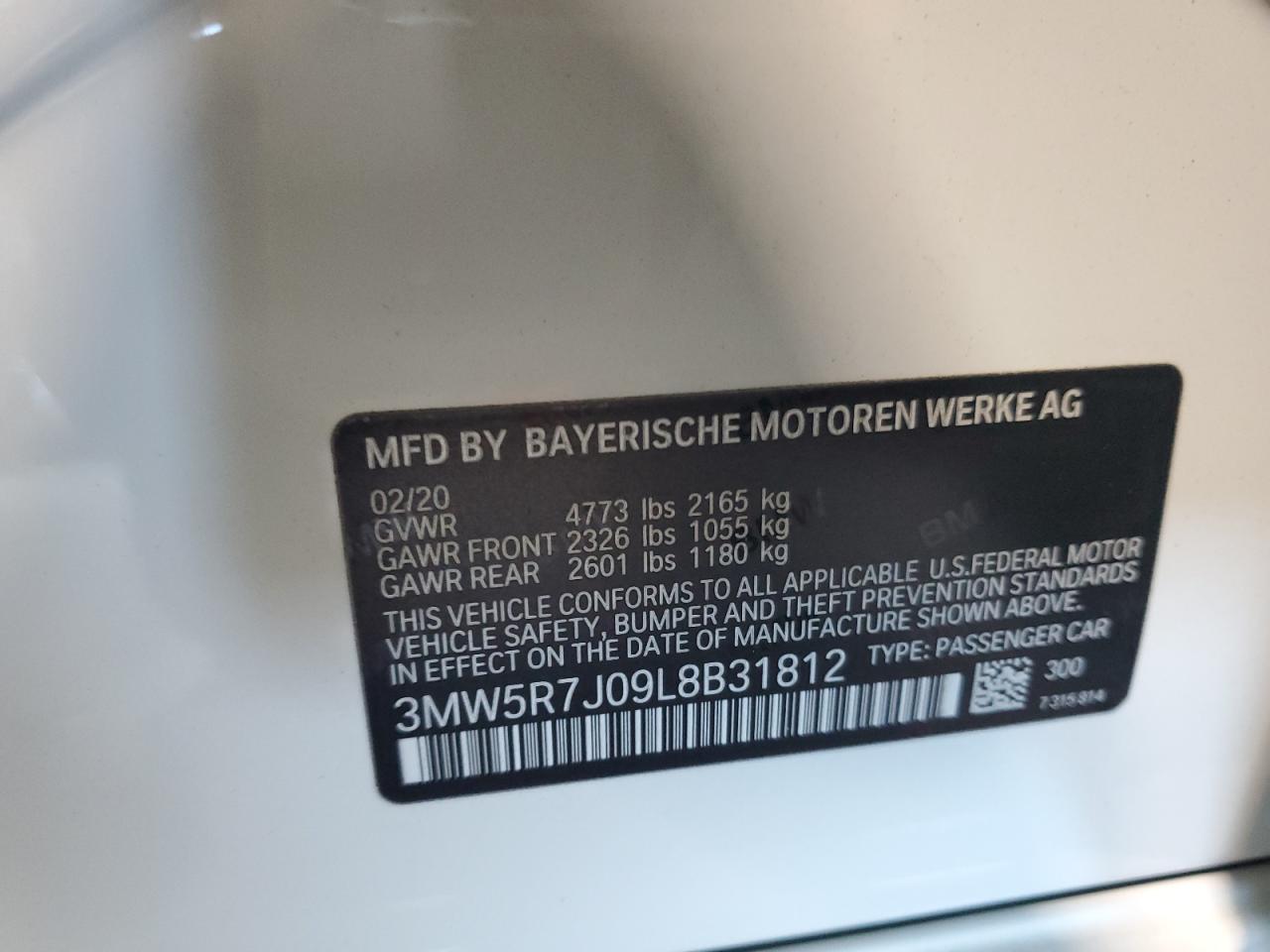 3MW5R7J09L8B31812 2020 BMW 330Xi