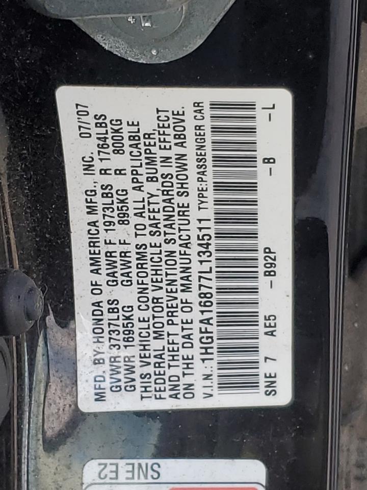 1HGFA16877L134511 2007 Honda Civic Ex