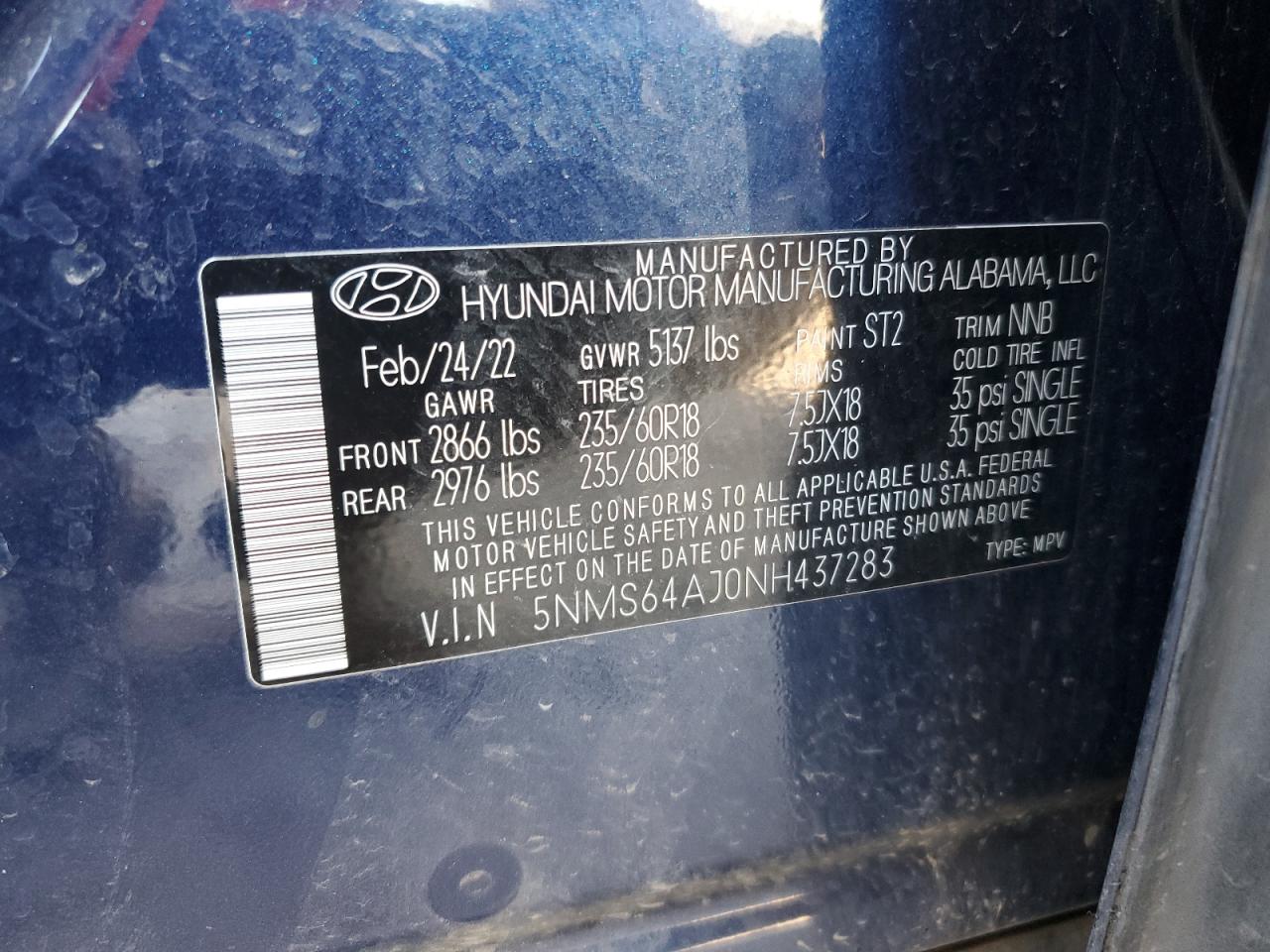 2022 Hyundai Santa Fe Sel VIN: 5NMS64AJ0NH437283 Lot: 74674044