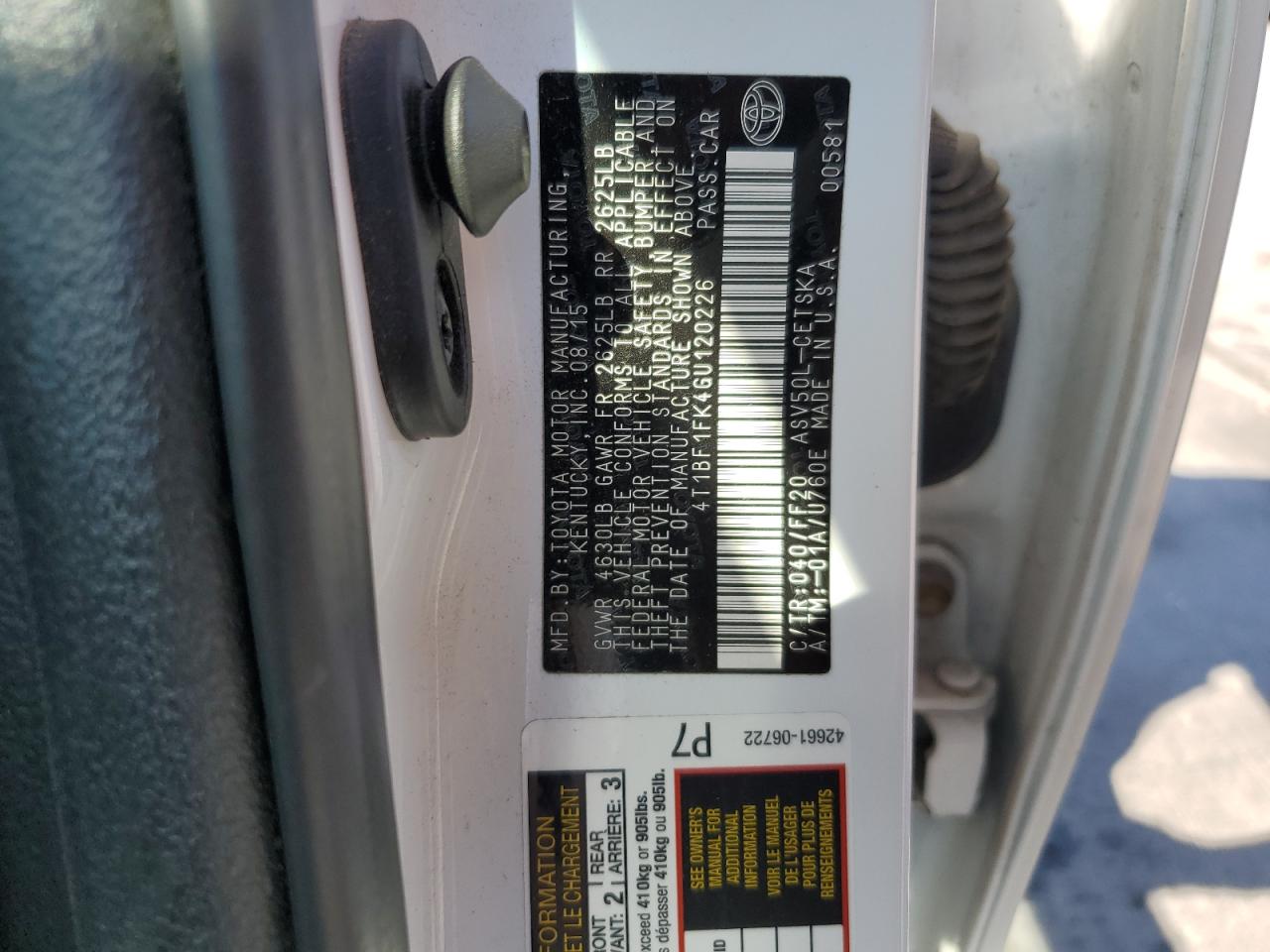 2016 Toyota Camry Le VIN: 4T1BF1FK4GU120226 Lot: 77479154