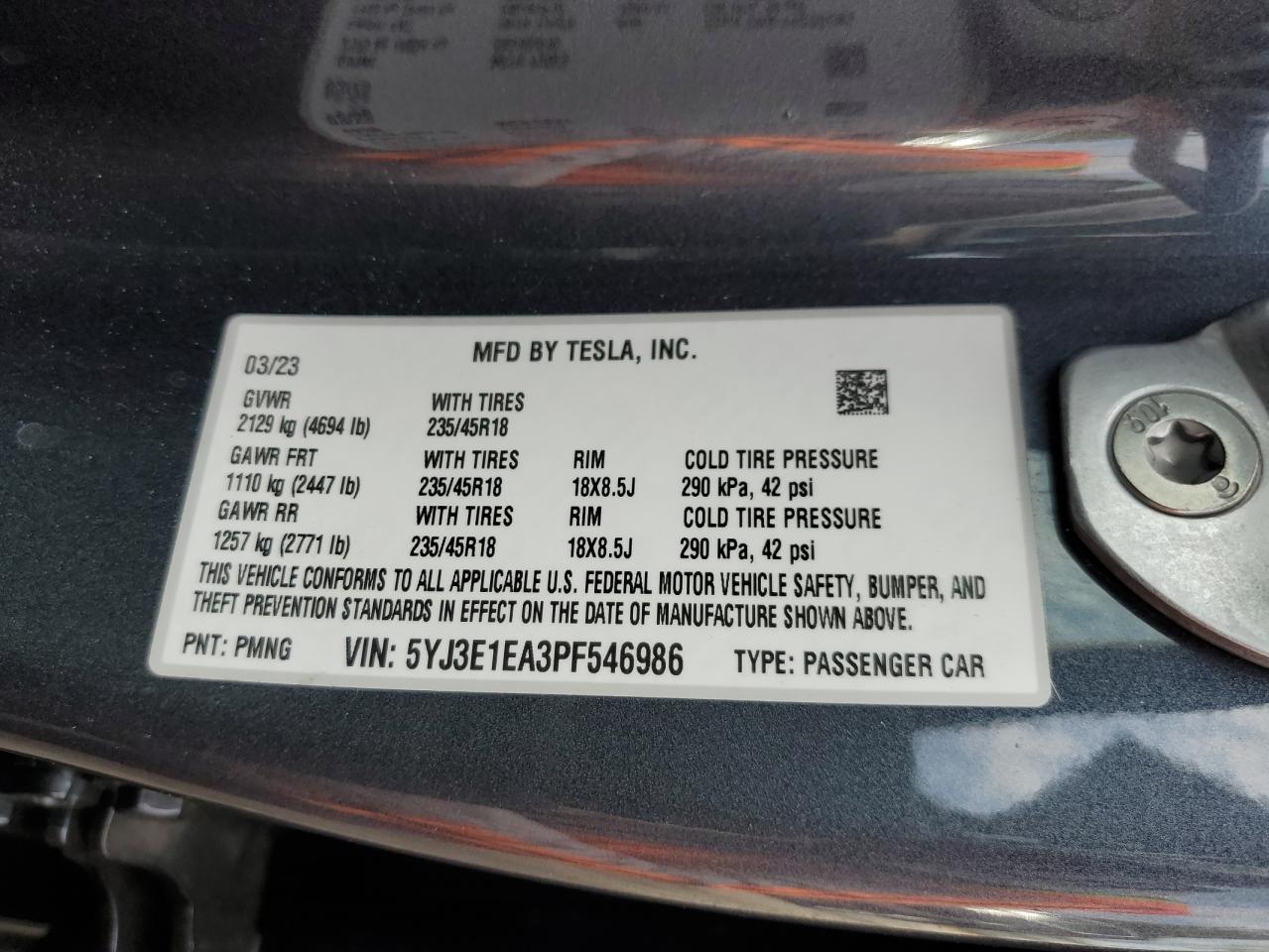 5YJ3E1EA3PF546986 2023 Tesla Model 3