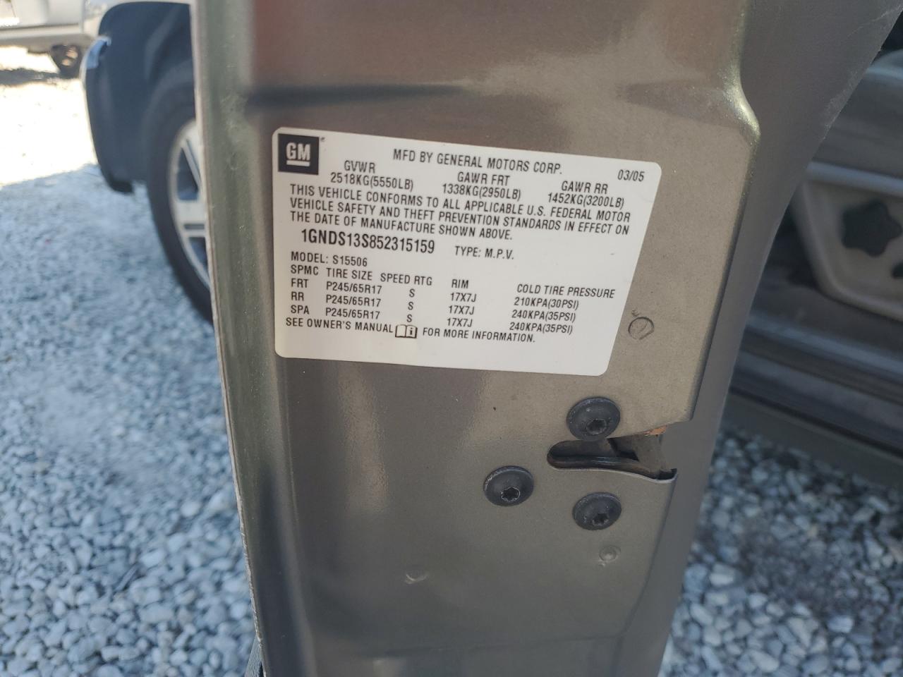 2005 Chevrolet Trailblazer Ls VIN: 1GNDS13S852315159 Lot: 74982694