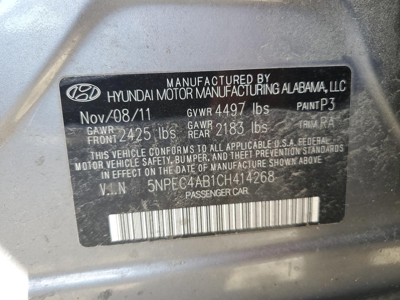 5NPEC4AB1CH414268 2012 Hyundai Sonata Se