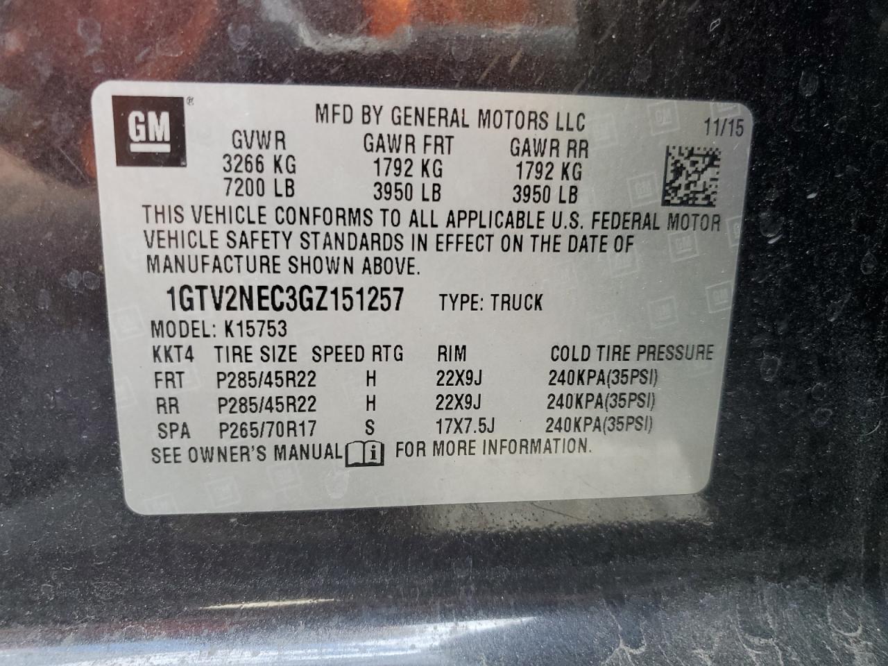 1GTV2NEC3GZ151257 2016 GMC Sierra K1500 Slt