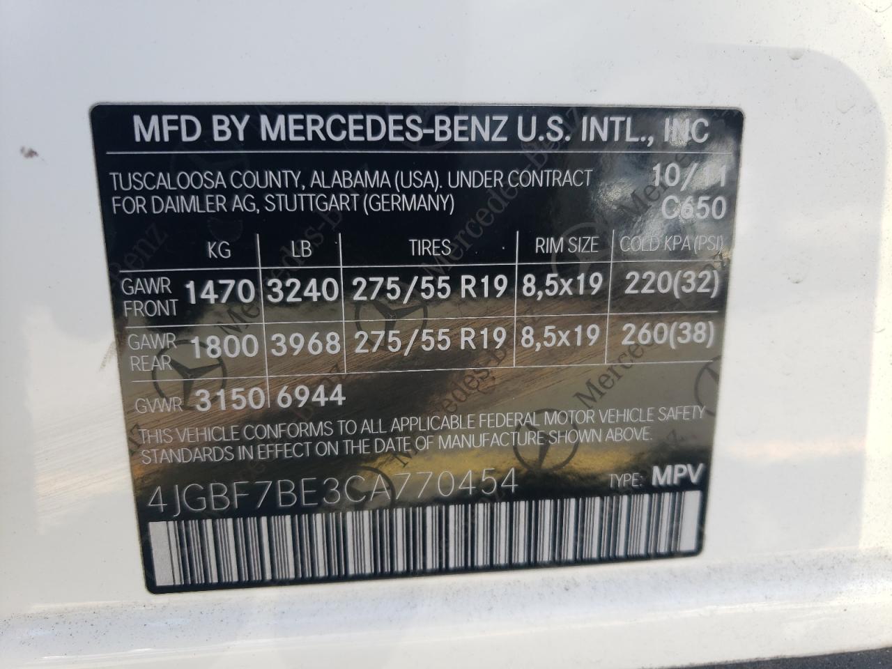 2012 Mercedes-Benz Gl 450 4Matic VIN: 4JGBF7BE3CA770454 Lot: 74549424