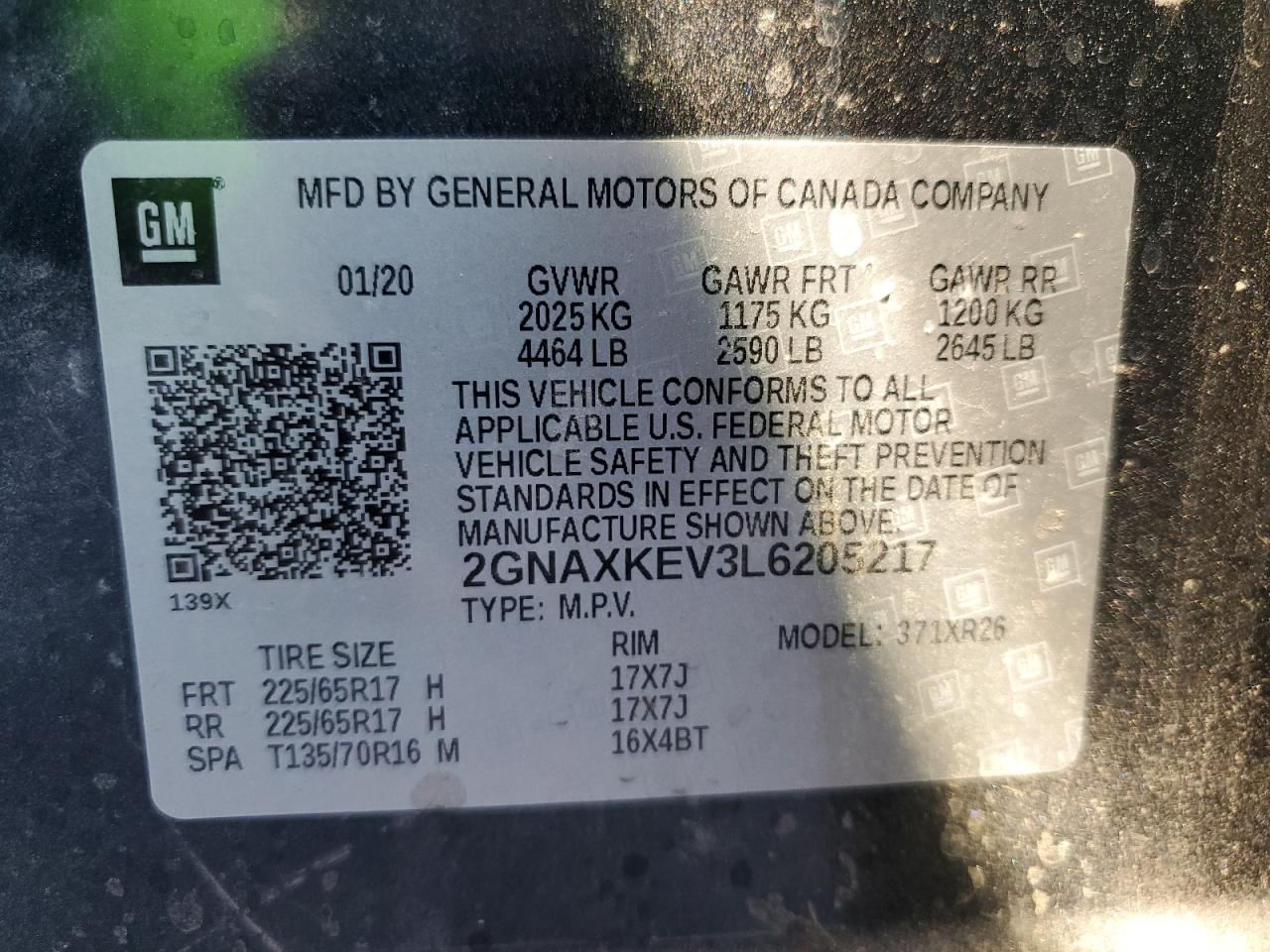 2GNAXKEV3L6205217 2020 CHEVROLET EQUINOX - Image 13