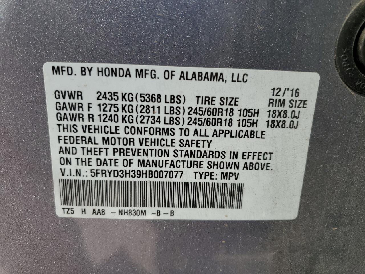 5FRYD3H39HB007077 2017 Acura Mdx