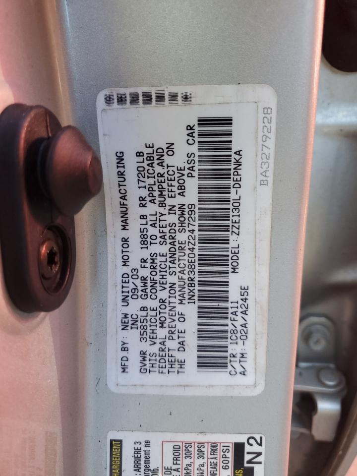 2004 Toyota Corolla Ce VIN: 1NXBR38E04Z247299 Lot: 74924414