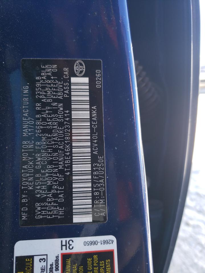 2008 Toyota Camry Ce VIN: 4T1BE46K18U237414 Lot: 75509094