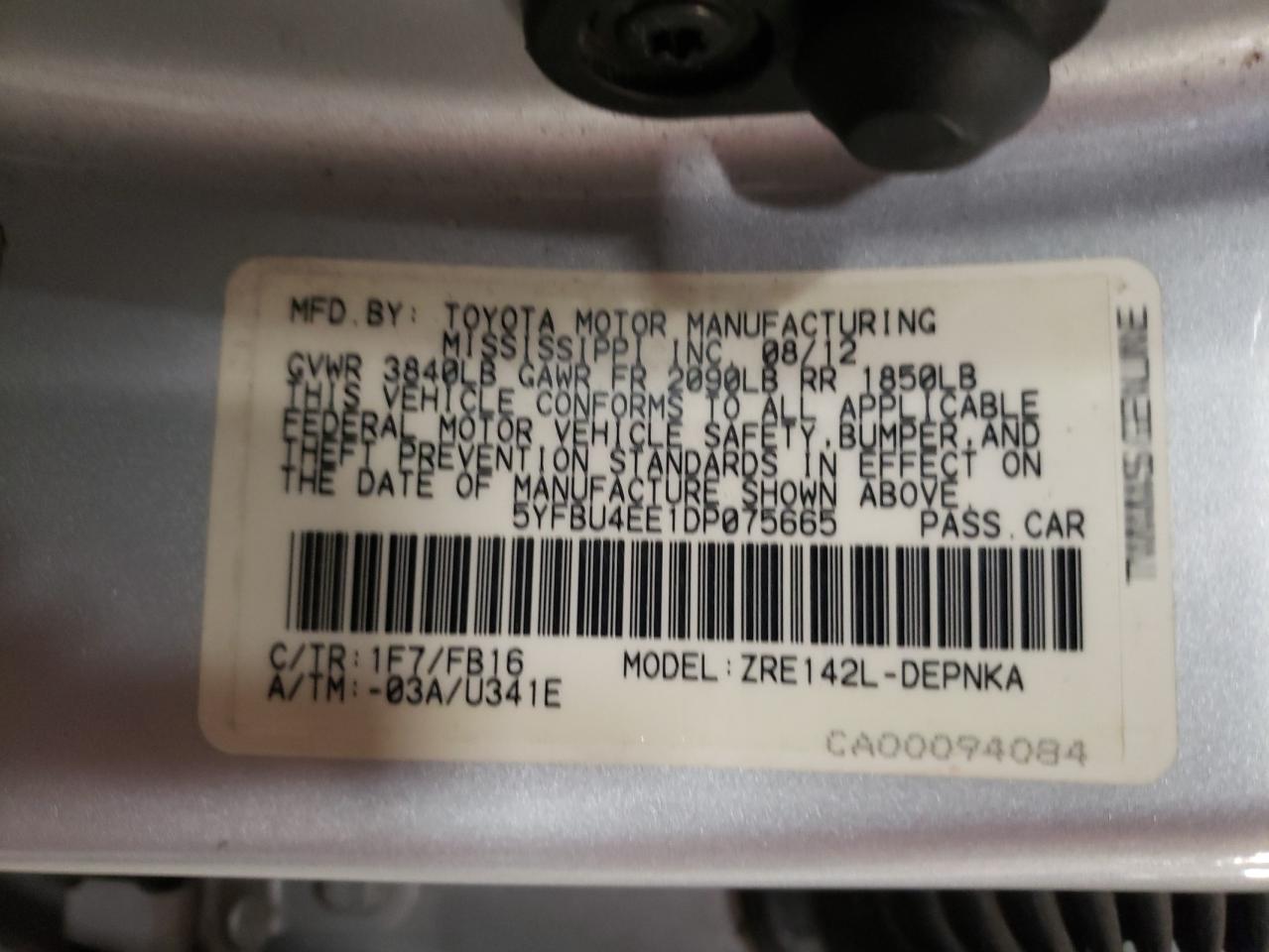 2013 Toyota Corolla Base VIN: 5YFBU4EE1DP075665 Lot: 78687114