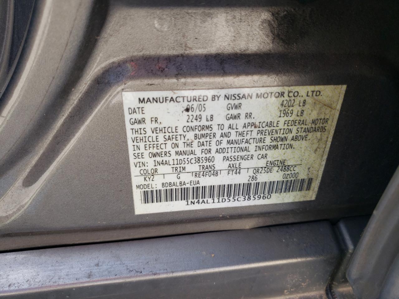 1N4AL11D55C385960 2005 Nissan Altima S