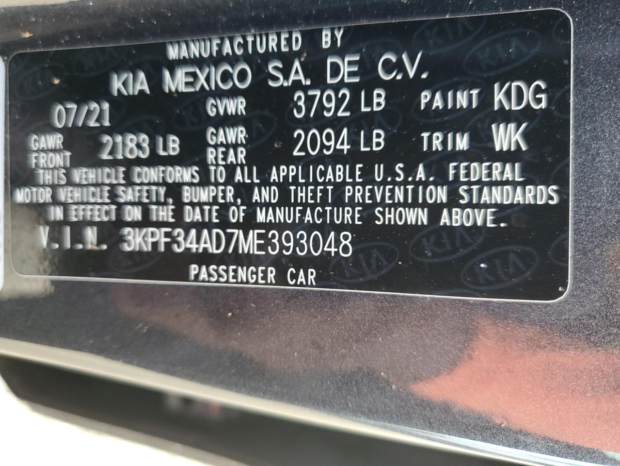 3KPF34AD7ME393048 2021 Kia Forte Gt Line