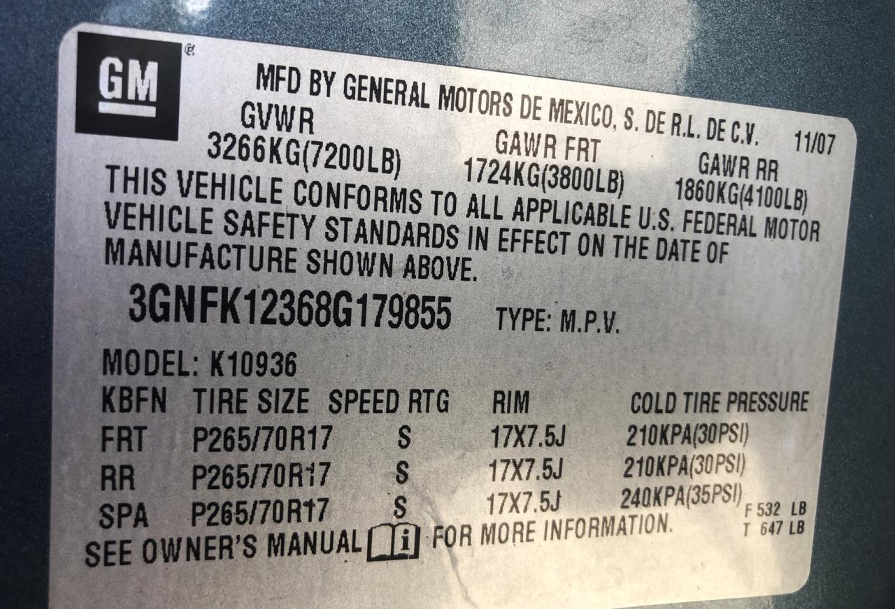 2008 Chevrolet Avalanche K1500 VIN: 3GNFK12368G179855 Lot: 74753294