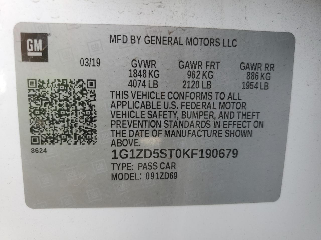 VIN 1G1ZD5ST0KF190679 2019 CHEVROLET MALIBU no.12