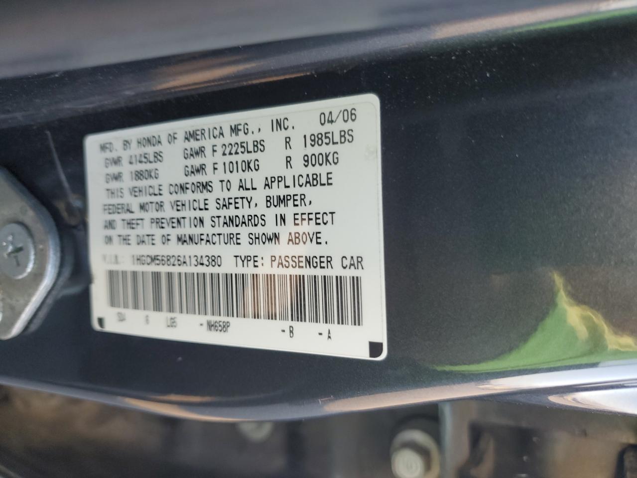 1HGCM56826A134380 2006 Honda Accord Ex