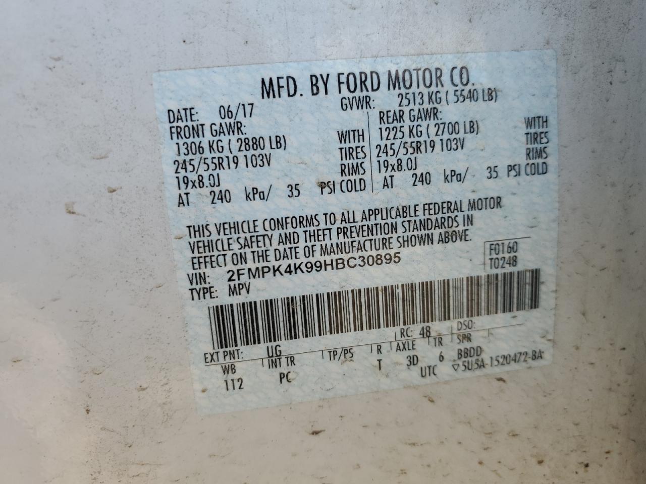 2017 Ford Edge Titanium VIN: 2FMPK4K99HBC30895 Lot: 77366374