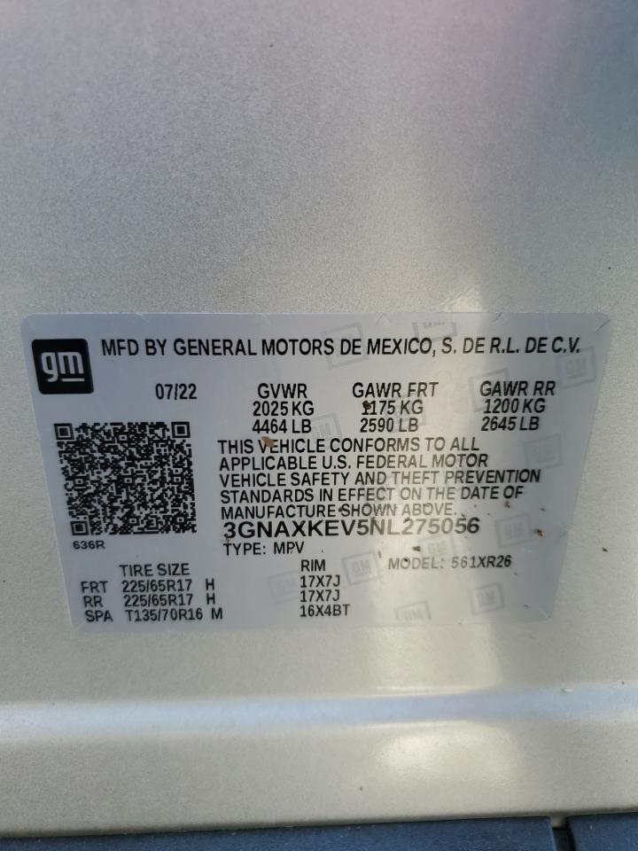 3GNAXKEV5NL275056 2022 Chevrolet Equinox Lt