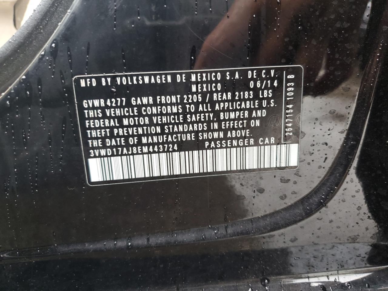 2014 Volkswagen Jetta Se VIN: 3VWD17AJ8EM443724 Lot: 74776374