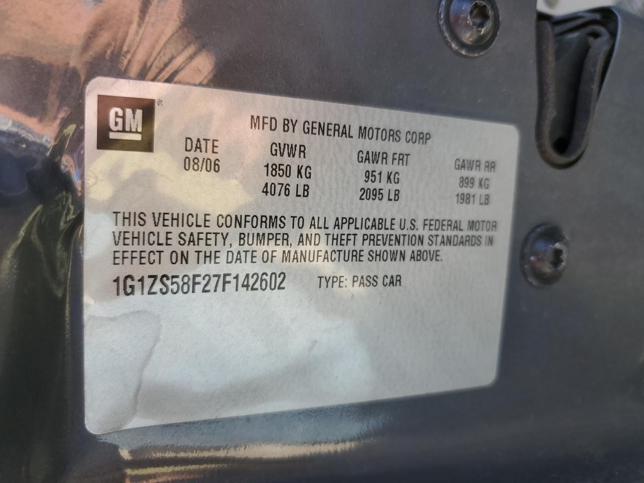 2007 Chevrolet Malibu Ls VIN: 1G1ZS58F27F142602 Lot: 76734914