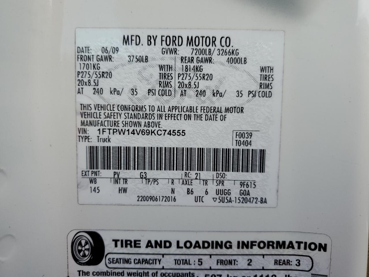 1FTPW14V69KC74555 2009 Ford F150 Supercrew
