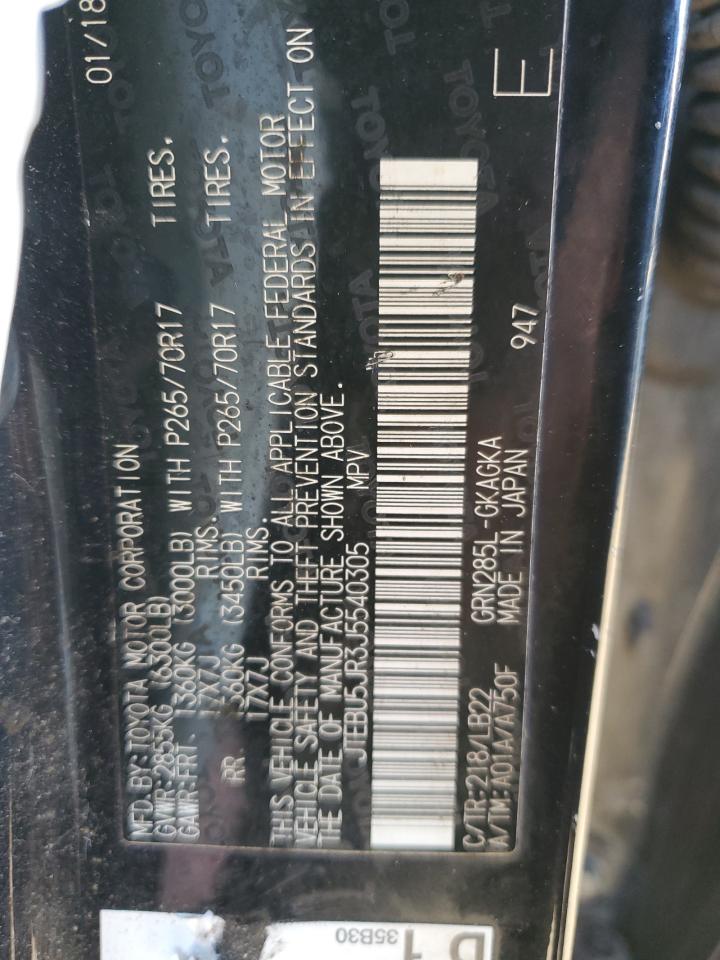 2018 Toyota 4Runner Sr5/Sr5 Premium VIN: JTEBU5JR3J5540305 Lot: 89458485