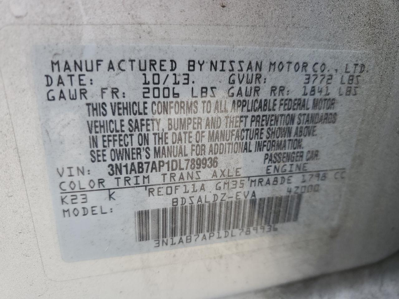 3N1AB7AP1DL789936 2013 Nissan Sentra S