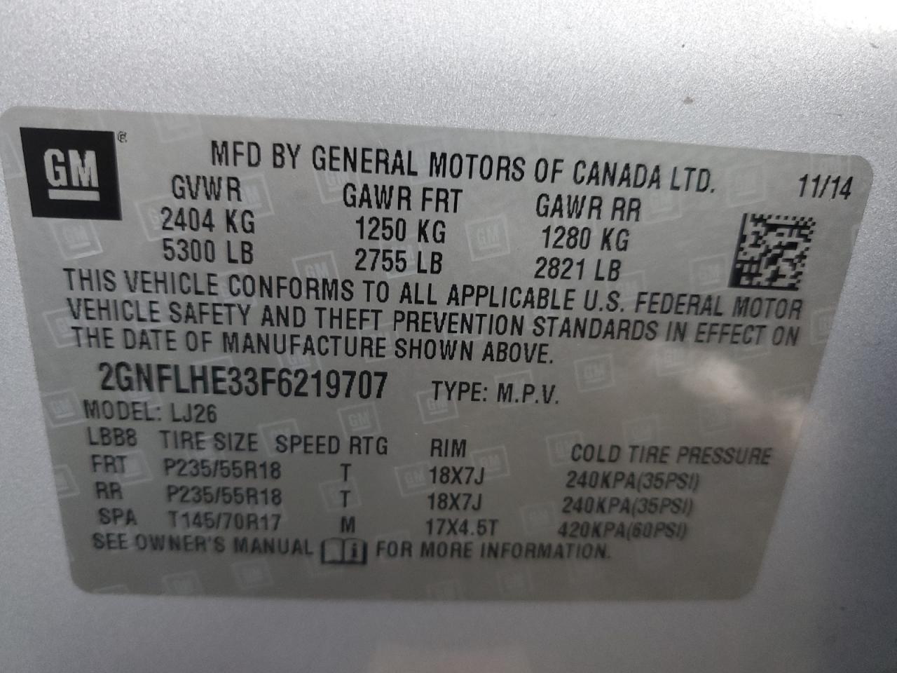 2GNFLHE33F6219707 2015 Chevrolet Equinox Ltz