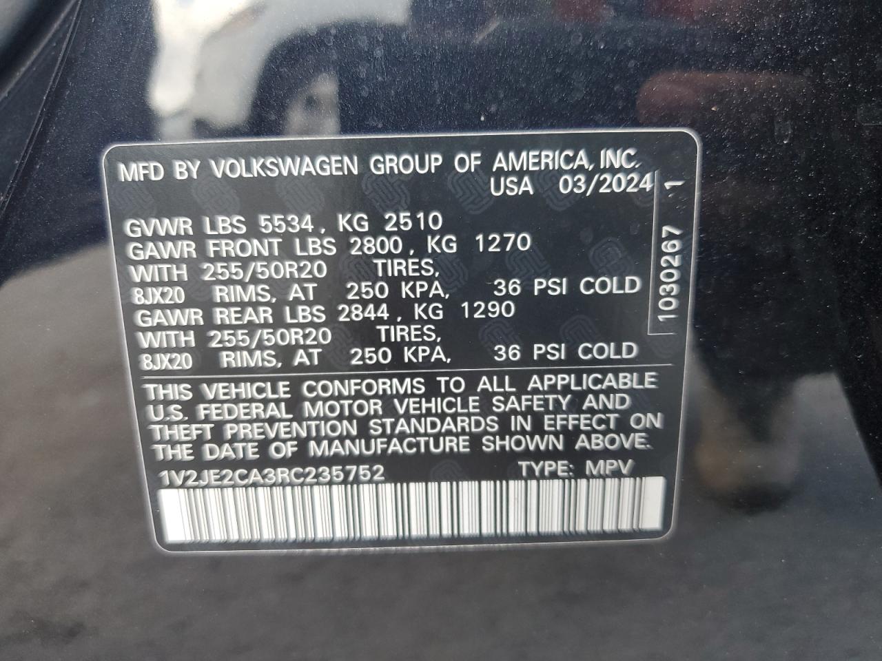 2024 Volkswagen Atlas Cross Sport Se VIN: 1V2JE2CA3RC235752 Lot: 76111694