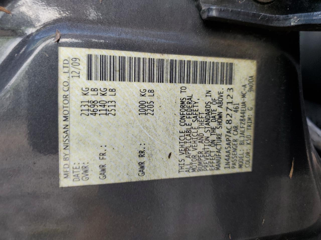 1N4AA5AP7AC827123 2010 Nissan Maxima S