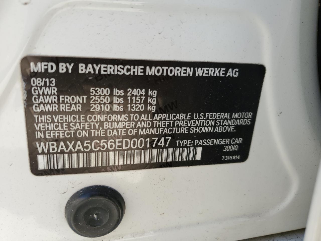 WBAXA5C56ED001747 2014 BMW 535 D