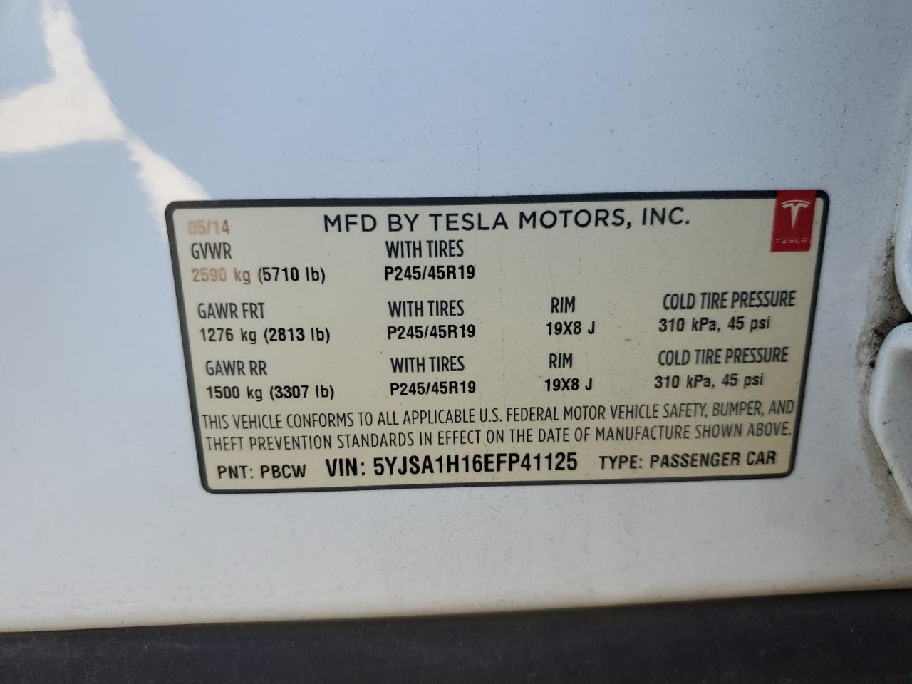 5YJSA1H16EFP41125 2014 Tesla Model S