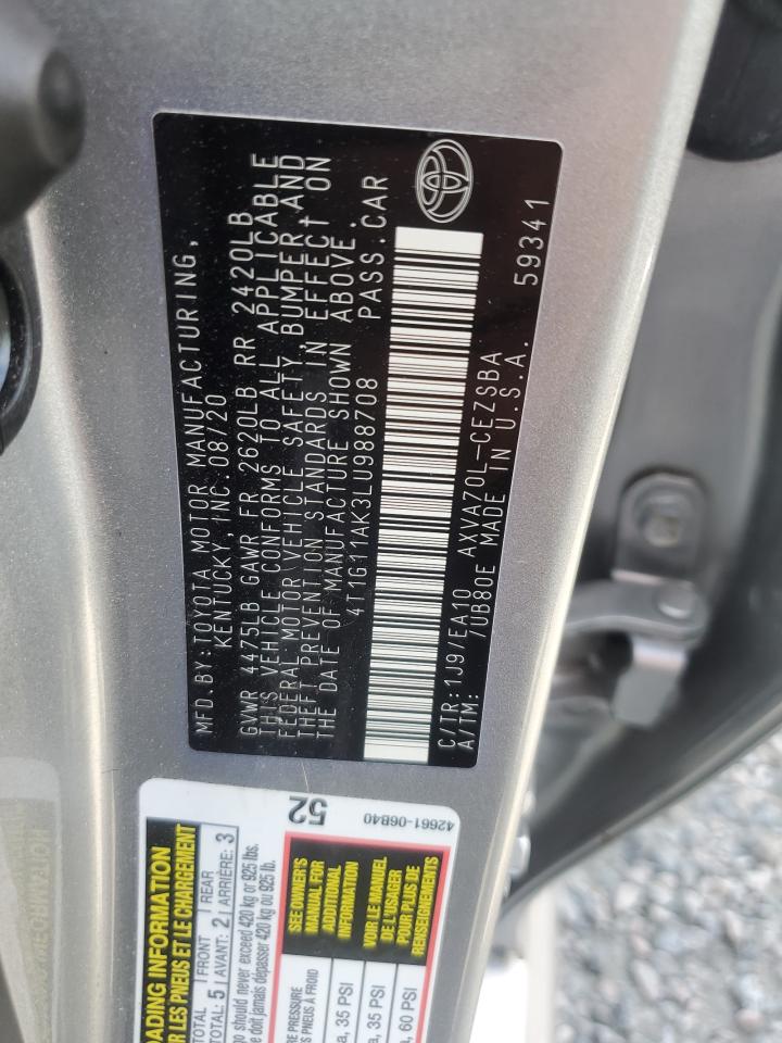 4T1G11AK3LU988708 2020 TOYOTA CAMRY - Image 13