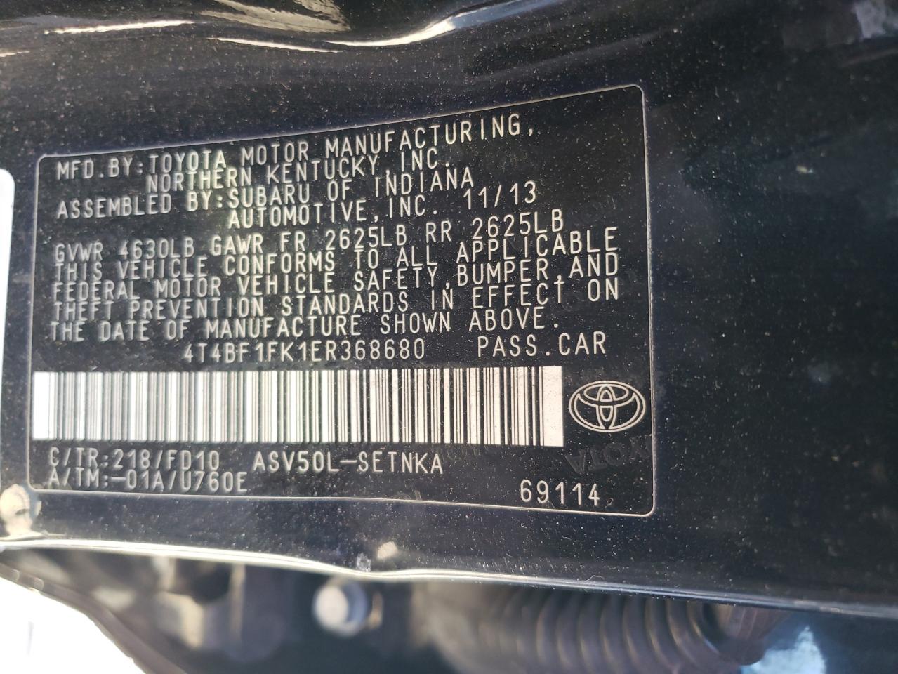 4T4BF1FK1ER368680 2014 Toyota Camry L