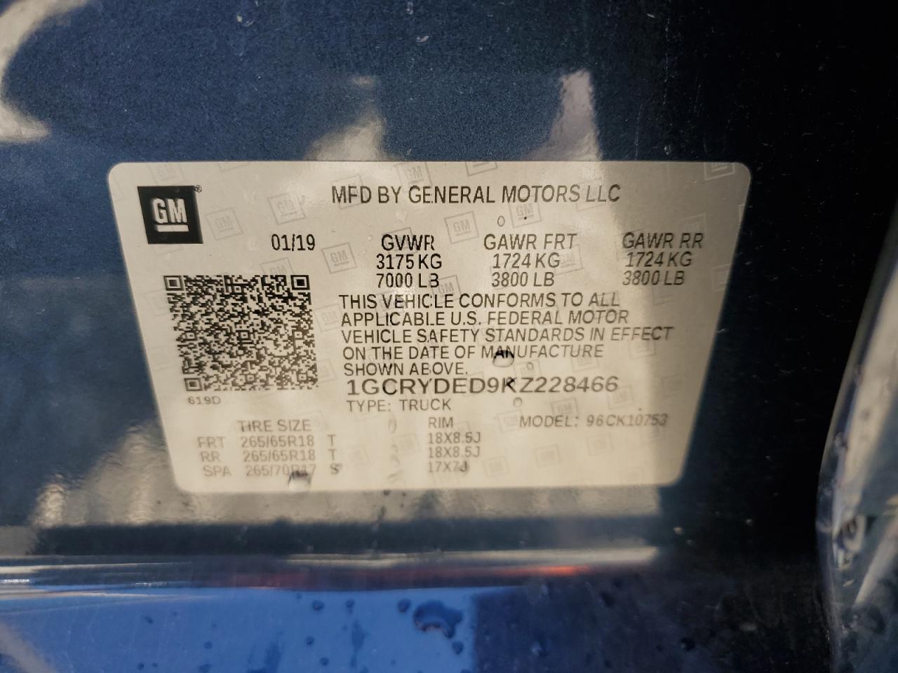 2019 Chevrolet Silverado K1500 Lt VIN: 1GCRYDED9KZ228466 Lot: 74626284