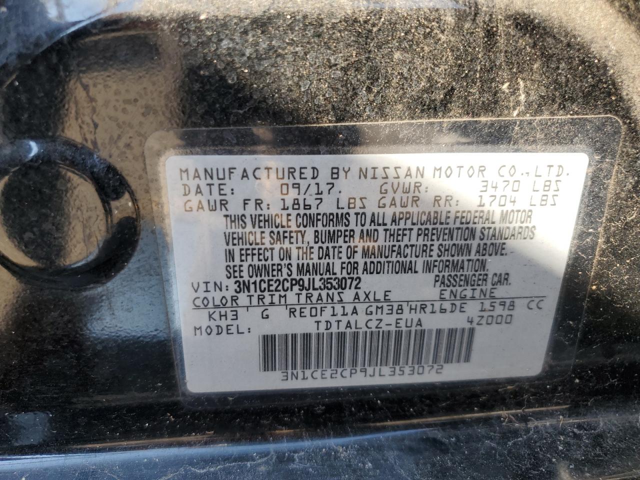 3N1CE2CP9JL353072 2018 Nissan Versa Note S