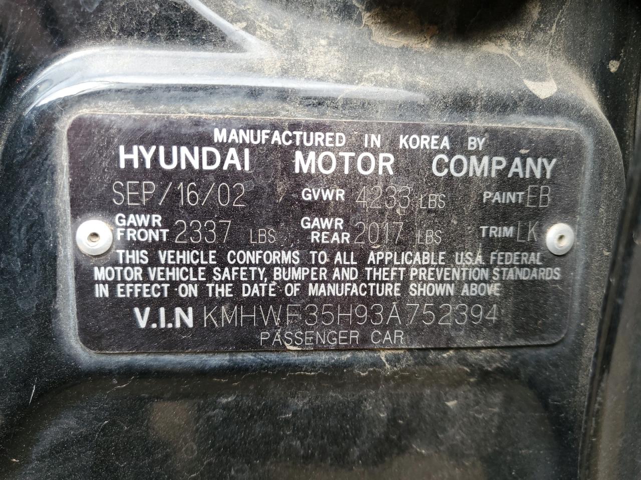 KMHWF35H93A752394 2003 Hyundai Sonata Gls