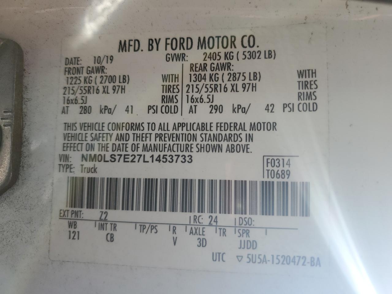 2020 Ford Transit Connect Xl VIN: NM0LS7E27L1453733 Lot: 76577604