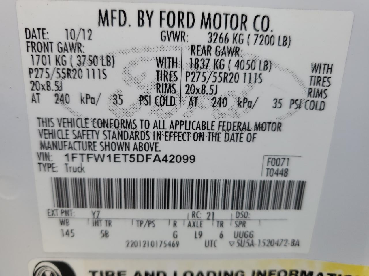 1FTFW1ET5DFA42099 2013 Ford F150 Supercrew