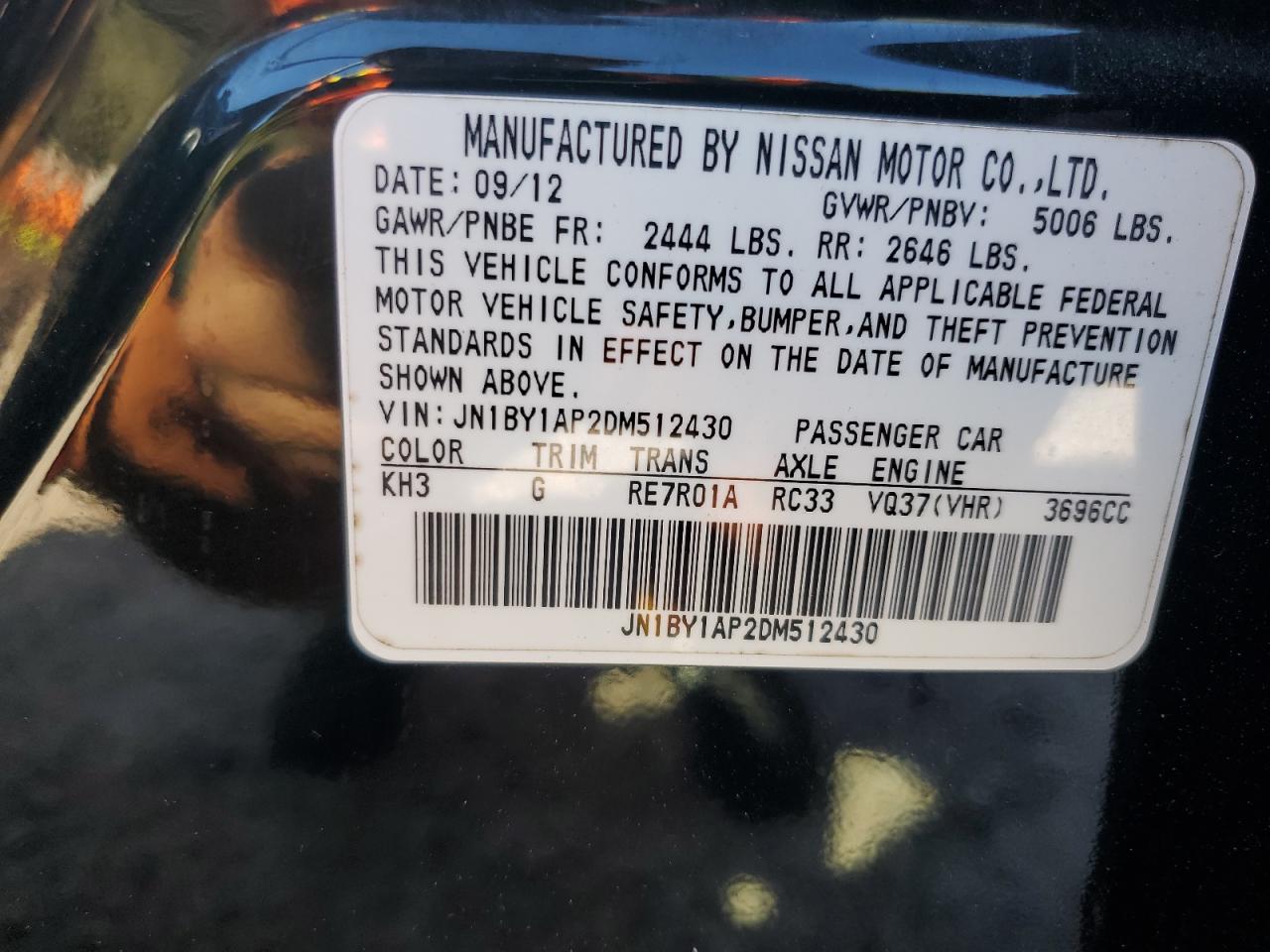 2013 Infiniti M37 VIN: JN1BY1AP2DM512430 Lot: 78291964