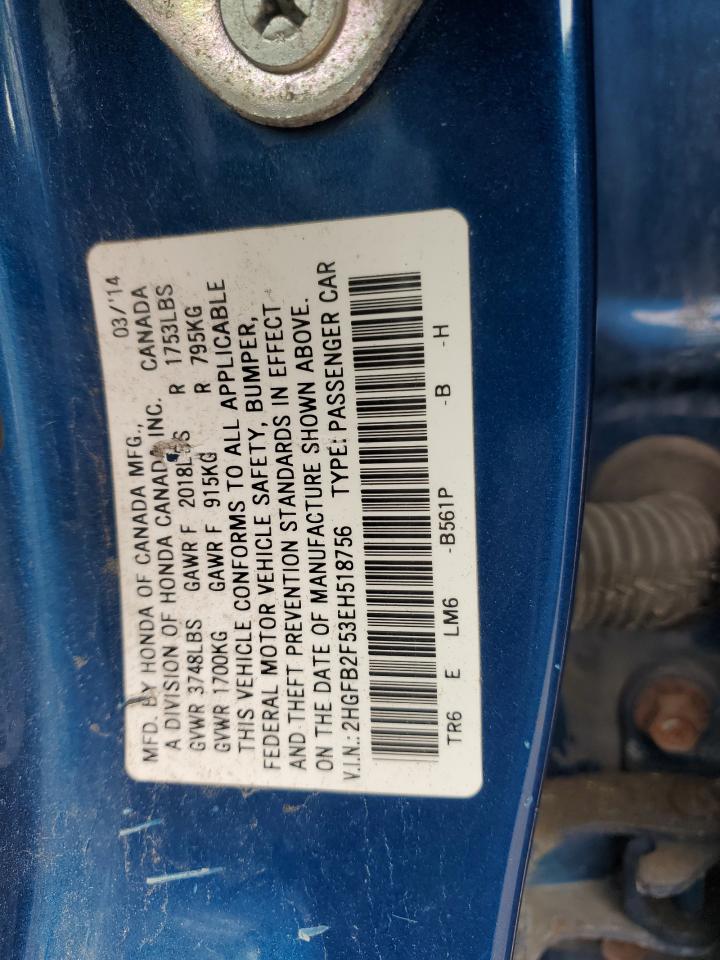 2HGFB2F53EH518756 2014 Honda Civic Lx