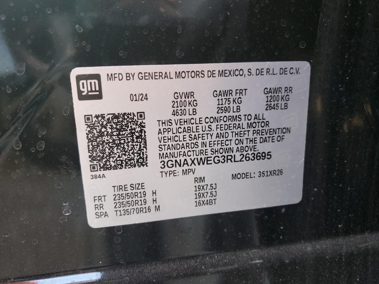 3GNAXWE63RL263695 2024 Chevrolet Equinox Lt